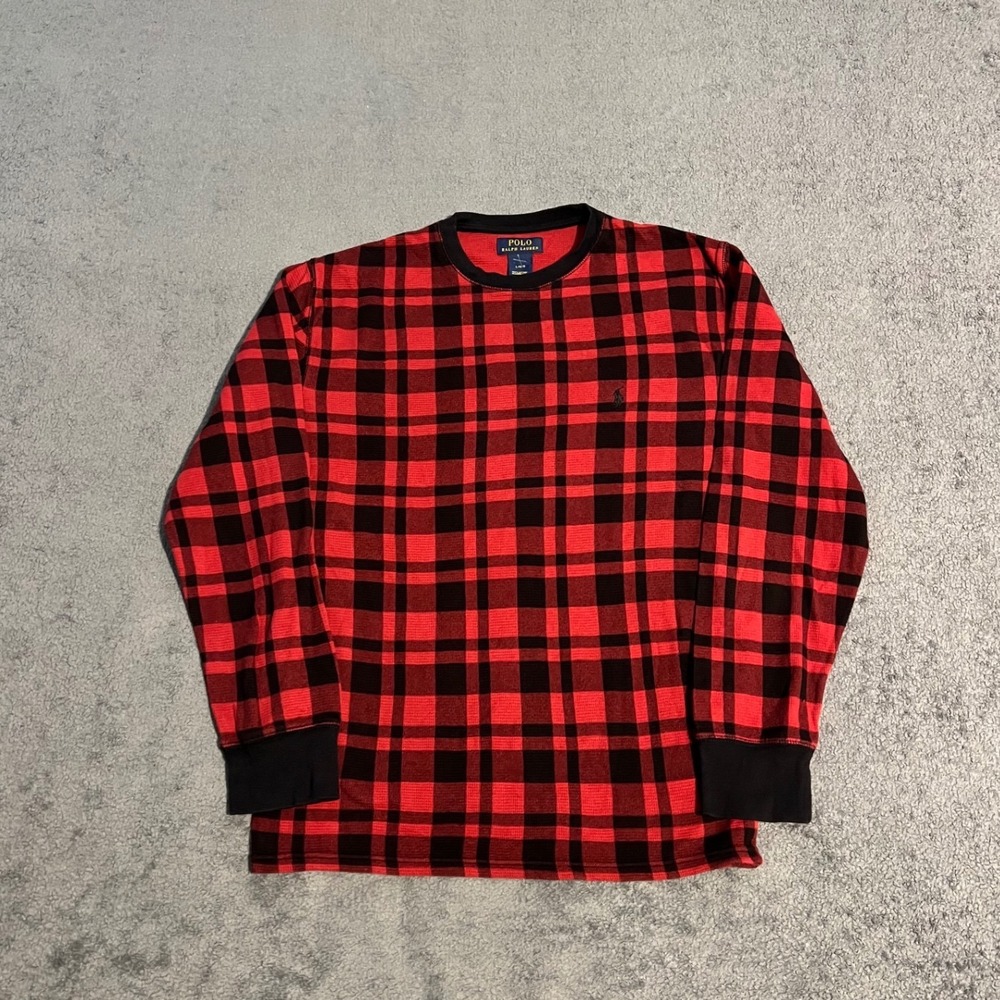 Y2K Polo Ralph Lauren Mens Buffalo Plaid Waffle Knit Thermal Shirt Large